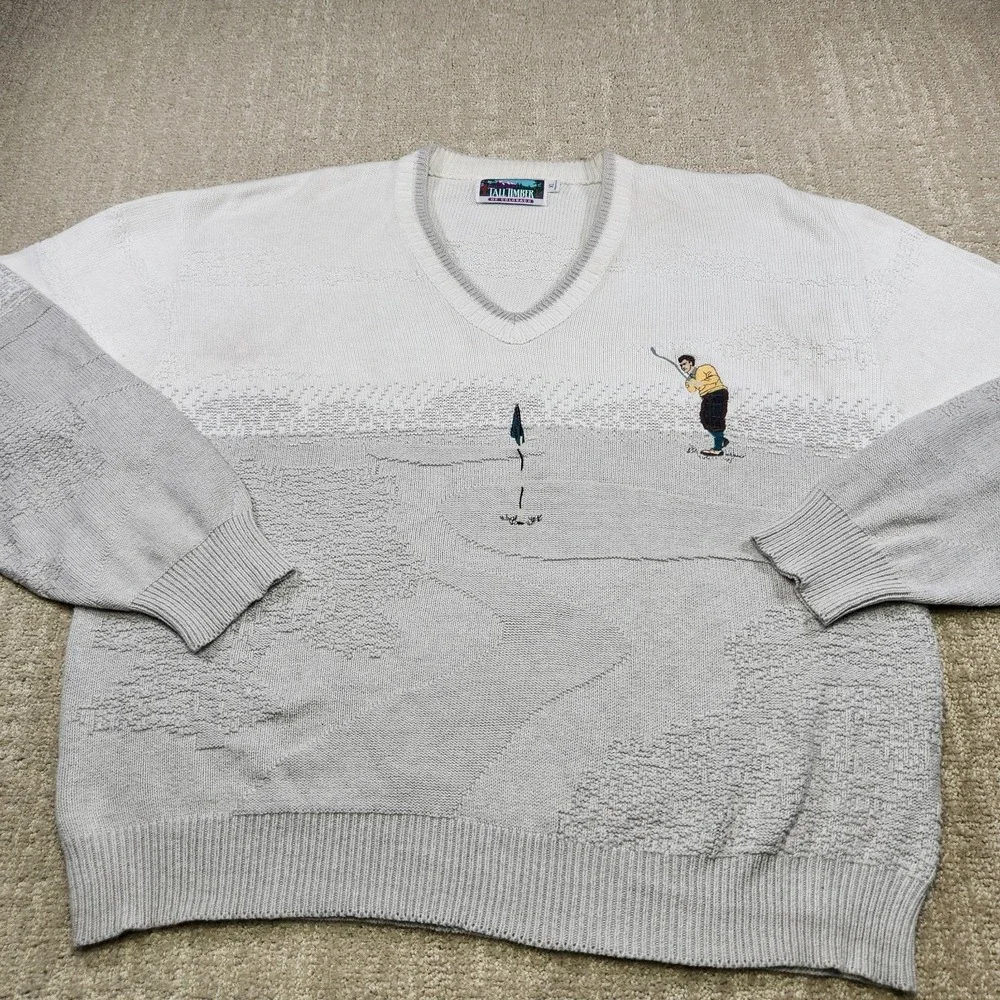 Vintage Golf Sweater Men XL Grandpa  Big Player Chunky Knit V Neck USA Made